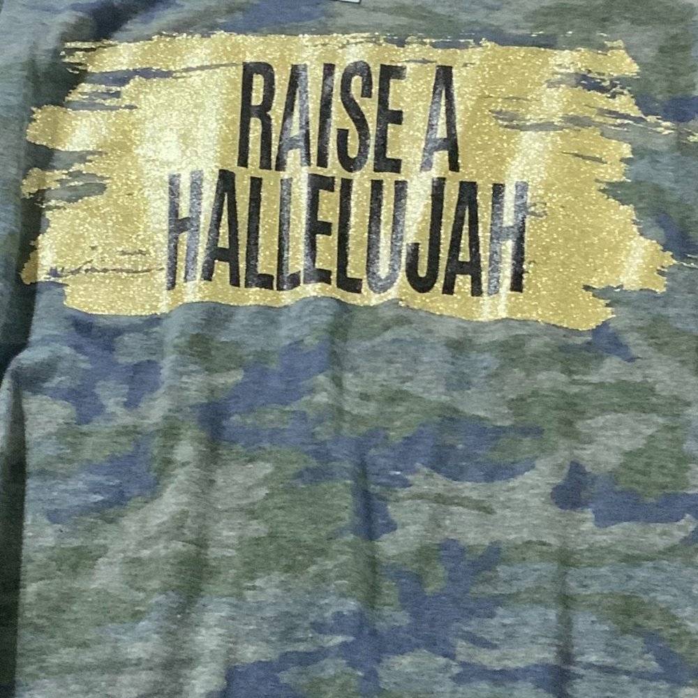 Raise a hallelujah metallic gold font- Camo LAT- Small